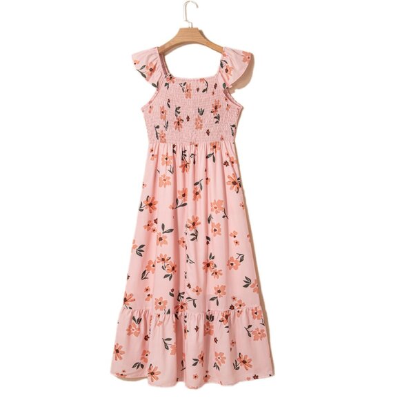 🌸 NWT Pink Floral V-Neck Smocked Maxi Dress – Size L | Feminine & Flowy - Picture 3 of 5
